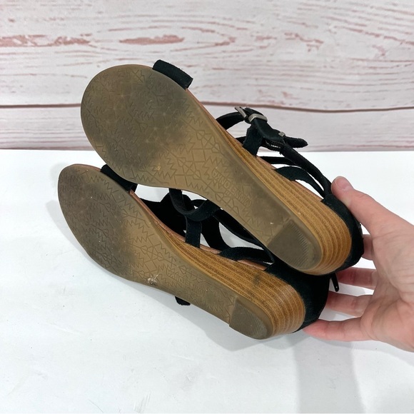 Minnetonka Strappy Leather Suede Studded Chevron Tropez Wedge Sandals - Picture 10 of 10